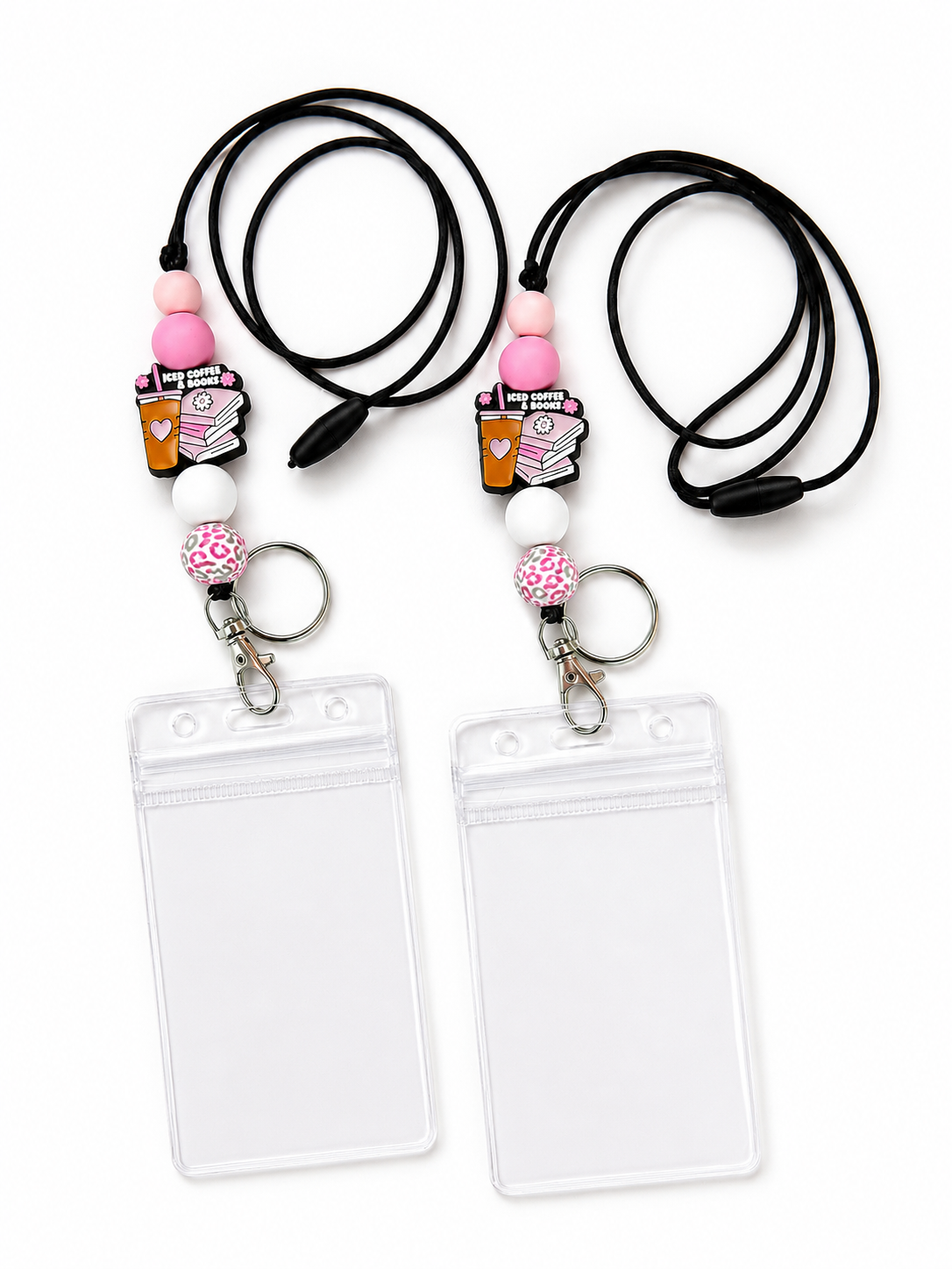 Iced Coffee & Books Beaded Badge Lanyard | Silicone Teacher, Nurse & Book Lover ID Holder