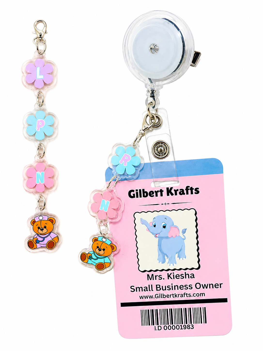 Cute Pastel Nurse Charm Chain – Acrylic Badge Reel & ID Accessory