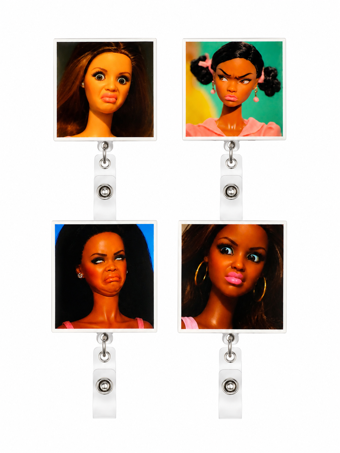 Funny Expression Badge Reel | Sassy Doll Face Retractable ID Badge Holder | Cute Nurse, Teacher & Office Badge Reel