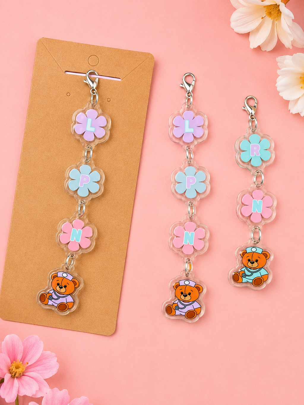 Cute Pastel Nurse Charm Chain – Acrylic Badge Reel & ID Accessory