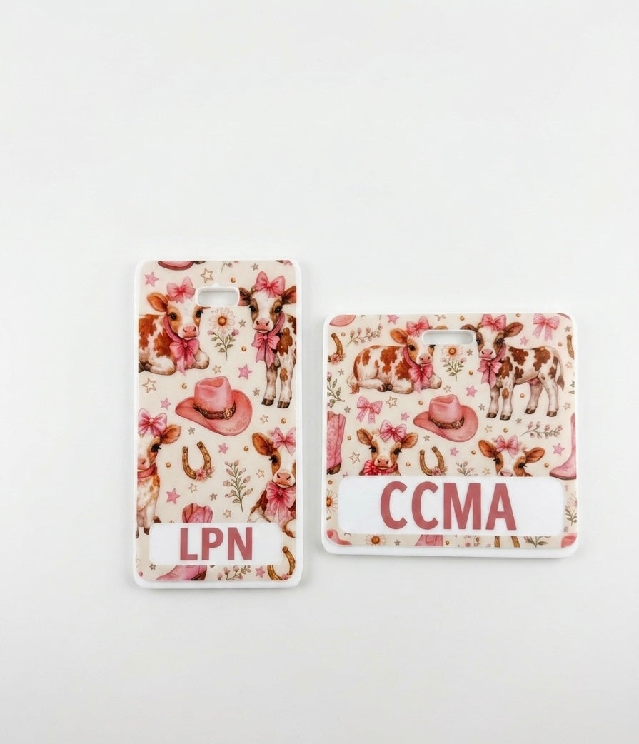 Pink Western Cow Badge Buddy